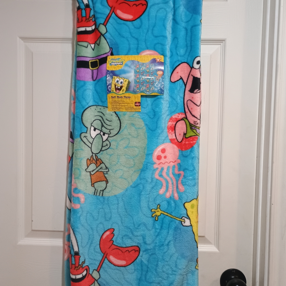 New SpongeBob Mr Krabs Squidward Plush Throw Blanket Size 50x70 - Picture 2 of 6